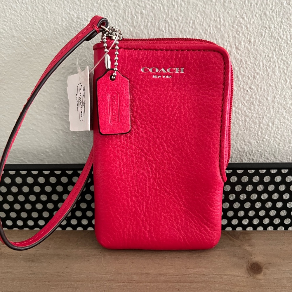 COACH Legacy Leather Universal Case Wristlet - Pink Scarlet